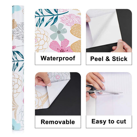 Floral Peel And Stick Wallpaper With Perennial Blooms Self Adhesive And Removable Vinyl Waterproof For Bathroom And Cabinets 17.71 Inches By 118 Inches Totally Easy To Install And Reposition No Residue product features shown