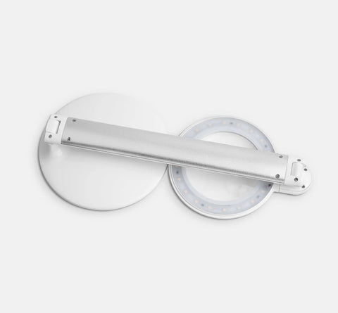 Overhead view of folded High Visibility Dimmable LED Magnifying Desk Lamp With 2X Lens 5 Dioptre Bright Daylight LEDs for detail work.