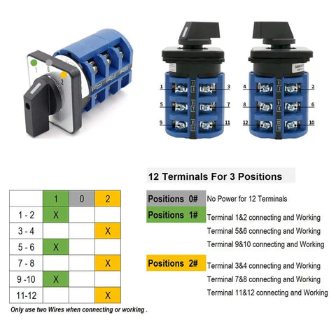Universal Rotary Changeover Cam Switch 63A 660V Three Phase Three Position With Master Switch Exterior Box LW28 63 4 with terminal diagram