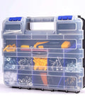 Double Side 34 Compartment Small Parts Organizer Box With Removable Dividers For Screws Nuts Bolts Nails Hardware Tools And Craft Supplies Heavy Duty Storage Case Ideal For Home Garage Workshop Two Pack, showing transparent lid and compartments.