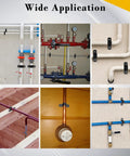 OwnMy 60-piece 1/2-in pipe support clamps for PEX, copper and CPVC pipes; collage shows front, side, installed views.