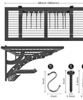 Diagram showing dimensions and parts of Two Pack 15x38 Heavy Duty Wall Shelf Garage Storage Rack Wall Mounted Floating Shelves With Power Tool Organizer And Five-Drill Rack, Pro Grade Garage Organization System.