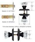 Matte Black Glass Door Knobs With Lock For Interior Doors, Privacy Crystal Knob Set dimensions and adjustable latch details