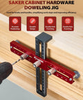 Cabinet Hardware Doweling Jig for Knobs and Pulls, 6.5 inch aluminum drill guide in use on wood