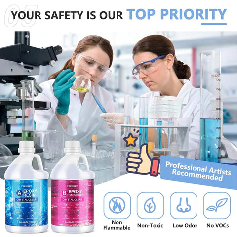 Scientists in lab testing Crystal Clear Epoxy Resin Kit 1 Gallon Self Leveling For Coating And Casting High Gloss Bubbles Free Resin