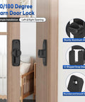 Heavy Duty 90 And 180 Degree Barn Door Locks And Latches Aluminum Sliding Door Latch Kit on wooden door, black finish, simple installation.