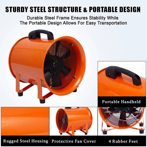 Heavy Duty 12 Inch Utility Blower Exhaust Fan With 16.4 Ft Duct Delivers 3500 CFM High Velocity Ventilation For Industrial Workshops Basements Attics Crawl Spaces No Fuss Operation And Quick Fresh Air