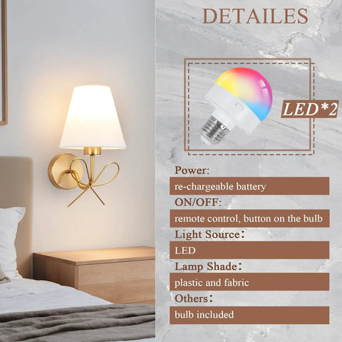 Modern Wireless Wall Sconce Set Of Two With Remote Dimmable Battery Powered LED Lamps Rechargeable Bulbs Included Ideal For Living Room