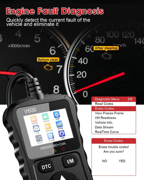 OBD2 Scanner Car Code Reader With Voltage Test Plug And Play CAN Diagnostic Tool Reads And Clears Engine Fault Codes display