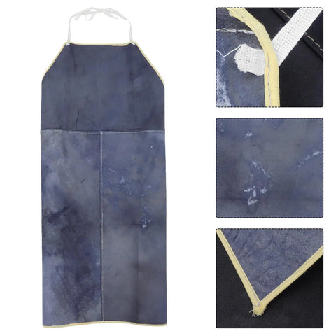Heavy Duty Cowhide Welding Apron Built To Last For Tough Jobs With Serious Heat Protection And Soldering Defense, dark blue leather design.
