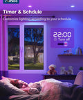 Bedroom scene with Smart 5 To 6 Inch Recessed LED Can Lights 4 Pack With RGBCW Color Changing, WiFi control, and timer feature