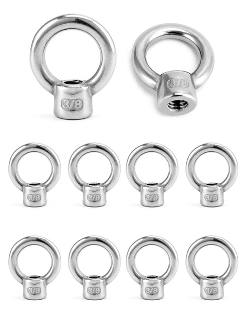 10 Pack Lifting Eye Nut Set 3/8 UNC Coarse Thread Marine Grade Stainless Steel 316 for Corrosion Resistant Lifting, Rigging