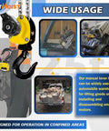 Quarter Ton Chain Hoist With 550 Lbs Capacity And 10 Ft Lift Manual Lever Come Along Hoist in use with vehicles and engines