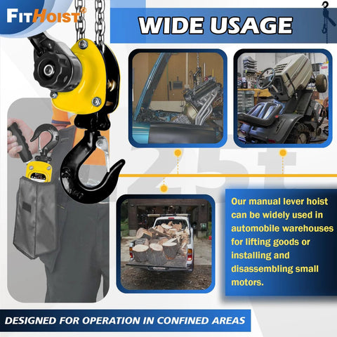 Quarter Ton Chain Hoist With 550 Lbs Capacity And 10 Ft Lift Manual Lever Come Along Hoist in use with vehicles and engines