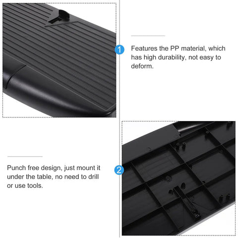 Undermount Keyboard Tray With Ergonomic Tilt And Clip Mount. Durable PP material, punch-free design for easy under-desk mounting.