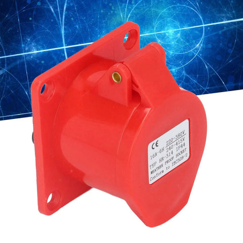 Heavy Duty Industrial Concealed Power Outlet IP44 Wall Socket PC Brass Red Commercial Grade Electrical Jack mounted on a wall.