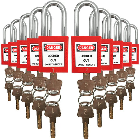 Keyed Different Lockout Tagout Locks Set With 10 Unique Locks And Tags 1 To 10 Each Lock Has Two Keys For Use And Backup Ideal For Lockout