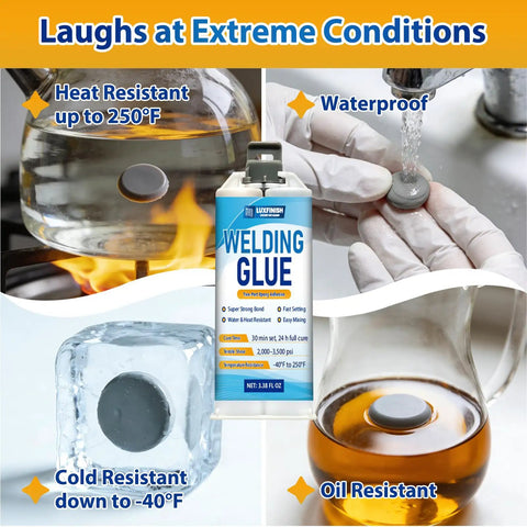 Cold Weld Epoxy Kit Pro Grade Industrial Strength Adhesive Putty on metal testing for heat, cold, and oil resistance.