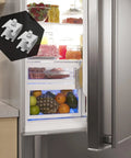 Stainless steel 4 Pack Adjustable Refrigerator Shelf Clips Made Of Stainless Steel With Arc Shaped Dovetail Design in open fridge