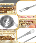 Detailed view of Six-Piece Pickle Fork Set With 8.66-Inch Long-Handle Olive Forks And Spoons With Drain Holes showing fork and spoon design