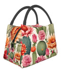 Patterned Desert Cactus Flowers Insulated Lunch Bag For Women And Men, reusable leakproof lunch box tote side view