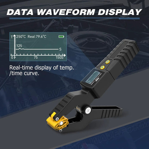 HVAC Digital Thermometer With Real Time Temp Clamp For Heating And Cooling Systems, Pro Grade High Precision Sensor Delivers Real Time Temperature Readouts, Data Waveform Display, Measurement Range -20C To 150C (-4F To 302F), LM55 Compatible, black clamp meter with display