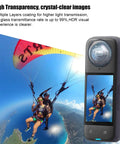 Tough As Nails Lens Guards For X4 Action Camera With Tempered Glass Protectors showing crystal clear paragliding image