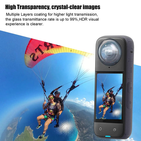Tough As Nails Lens Guards For X4 Action Camera With Tempered Glass Protectors showing crystal clear paragliding image
