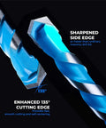 Masonry drill bit with blue coating, spiral flute, and 135° cutting edge (close-up view)