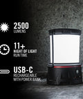 Rechargeable Emergency Camping Lantern With 2500 Lumens Beast Mode Brightness And USB C Power Bank beside concrete wall