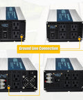 Top Tier 500 Watt Pure Sine Wave Power Inverter with LED display, four AC outlets, and wiring connections for RVs and camping.
