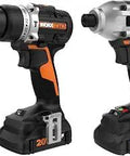 Close-up of 20V Cordless Hammer Drill And One Quarter Inch Impact Driver Combo Kit showing drill and impact driver design.