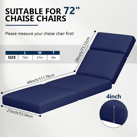 Two Pack Chaise Lounge Cushions Outdoor 72 By 21 By 4 Inches Waterproof Fade Resistant Thick Foam All Weather Patio Replacement Cushions For Outdoor Furniture Comfy Back And Hip Support