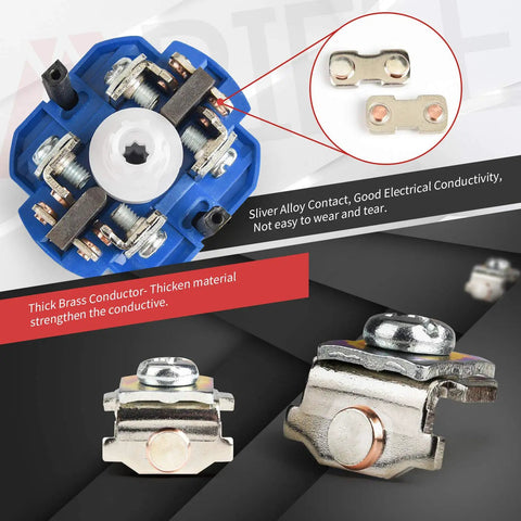 Close-up of BeefedUp Three Position Latching Changeover Selector Switch 63A 440V inner components with brass conductor and silver alloy contact