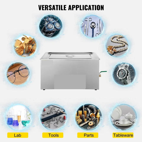 Compact 3 Liter Ultrasonic Cleaner Machine For Jewelry Glasses Tools And Dishes With Eco Friendly Sound Wave Technology Delivers Straight Up Hella Spotless Results Daily, showcasing versatile applications in cleaning various items.