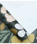 Close-up of Vintage Floral Peel And Stick Wallpaper With Daisy Leaf Pattern In Black Sand And Olive Vinyl, showing rolled edge