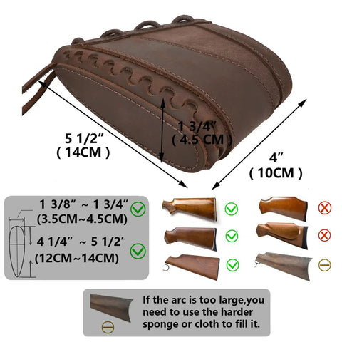 Beefy Leather Slip On Recoil Pad For Rifles And Shotguns Non Slip Buttstock Extension With Neoprene Cushions size diagram