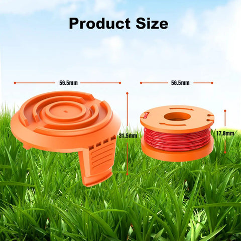 20 Pack WA0010 Replacement Trimmer Line Spool For Worx Weed Eater 0.065 Inch Nylon String with spool and cap on grass