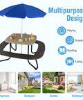 Outdoor Kids Picnic Table Set For 8 With Four Built In Benches, Removable Umbrella, in backyard, playroom, garden settings
