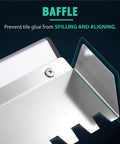 Close-up of the baffle design on heavy duty 30 inch square notched tile trowel for large tiles and thick bed mortar pro grade aluminum alloy frame.