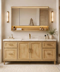 62 Inch Freestanding Bathroom Vanity With Single Sink And Solid Wood Cabinet Boasting Generous Storage Drawers Paired With A Clean Led Backlit Defog Mirror.