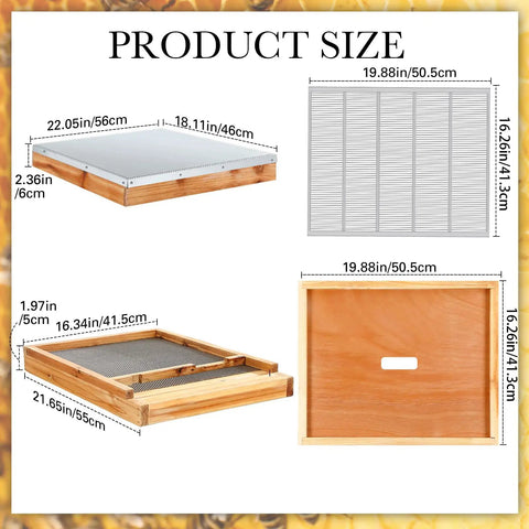 Dimensions of Five Piece Beehive Parts Kit For Beekeeping Gear 10 Frame Hive With Telescoping Top Cover Metal Queen Excluder