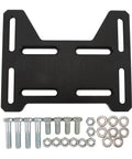 Adjustable Aluminum Engine Mount Plate Kit With Mounting Screw Set For CC100X Mini Bike Go Kart in black, includes screws and washers.