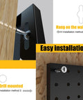 Heavy Duty Metal Pegboard Panels 4 Pack With 50 Hooks Black Wall Organizer installation methods shown with screws