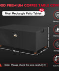 Outdoor Coffee Table Cover Heavy Duty 600D Waterproof All Weather Protection fits 48 by 26 by 18 inch tables shown in diagram.