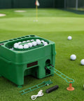Automatic Golf Ball Dispenser And Tee Up Trainer For Driving Range And Home Practice With 40 Ball Capacity Dual Mode Height Adjustment Infrared Auto Tee System shown on golf course