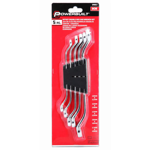 5 Piece Metric Offset Box End Wrench Set With 45 Degree Offset For Tight Spots, Z Drive Broaching Prevents Round Off, Chrome Plating