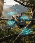 4K GPS Drone With 4.5 Inch HD Controller Screen, Foldable Quadcopter flying in forest with 360 degree obstacle avoidance system