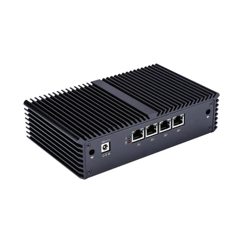 Hella Reliable Rock Solid Intel Core I5-5200U Quad Gigabit Ethernet Mini PC Barebone Aluminum Chassis rear view with ports.
