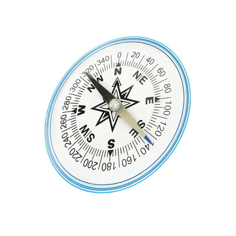 Big 100mm Pocket Compass For Camping And Hiking, round dial, Durable ABS Build, shown at an angle for easy navigation